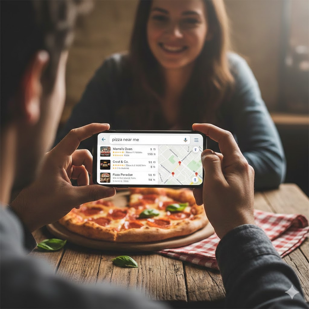 Google Maps search for pizza near me